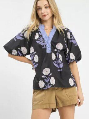Aimee Floral Print V-Neck Puff Sleeve Blouse